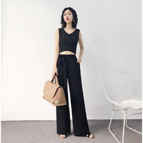 Autumn Wide Leg Pants Women Elastic Waist Pants El