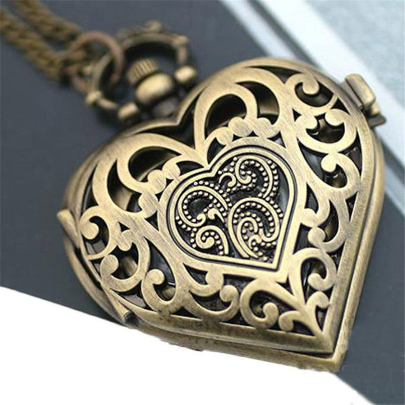 Heart shaped pocket watch necklace